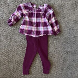 Baby Gap Plaid Top And Leggings Set Purple Size 6-12 mths